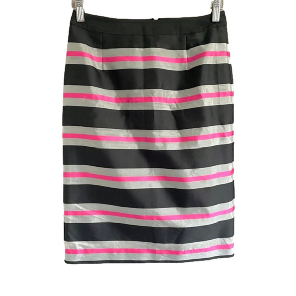 Halogen Black Silver Pink Striped Taffeta Pencil Skirt - 6/S - Picture 9 of 10